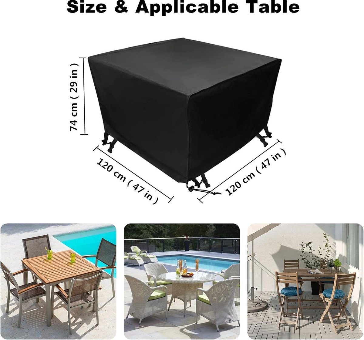 Afdekking tuinmeubelen waterdicht polyester afdekzeil beschermhoes voor tafelstoelen zitgroepen zitgarnituren zwart 120 x 120 x 74cm