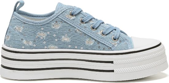 SmileFavorites® Dames Sneakers - Blauw - Stof - Maat 38