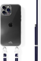 xoxo Wildhearts siliconen hoesje - Geschikt voor iPhone 13 Pro - Navy Overload - Telefoonhoesje - Hoesje met koord - telefoonkoord - Donkerblauw - Transparant hoesje