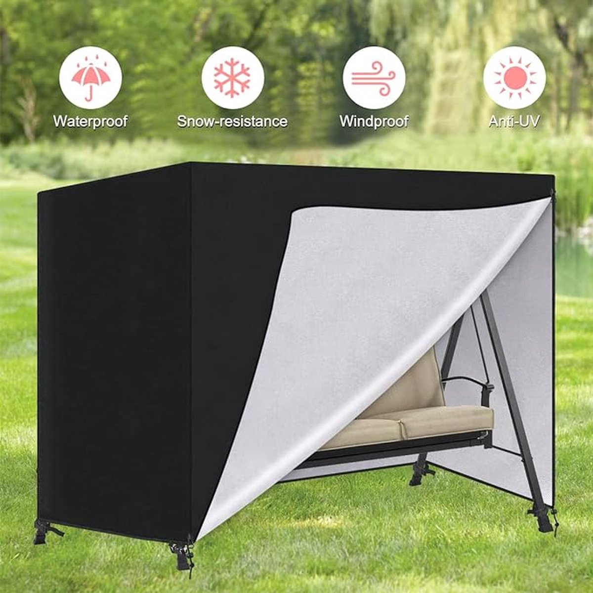 Schommelbank, afdekking, 2-zitsbank, beschermhoes, waterdicht, tuinschommel, afdekzeil, zware belasting, scheurvast, afdekking voor schommelbank, 180 x 125 x 160 cm