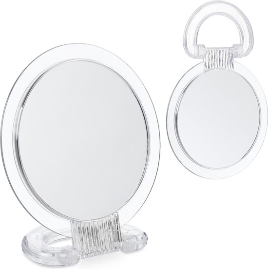 Relaxdays make-up spiegel - set van 2 - dubbelzijdig - handspiegel - vergrotende spiegel