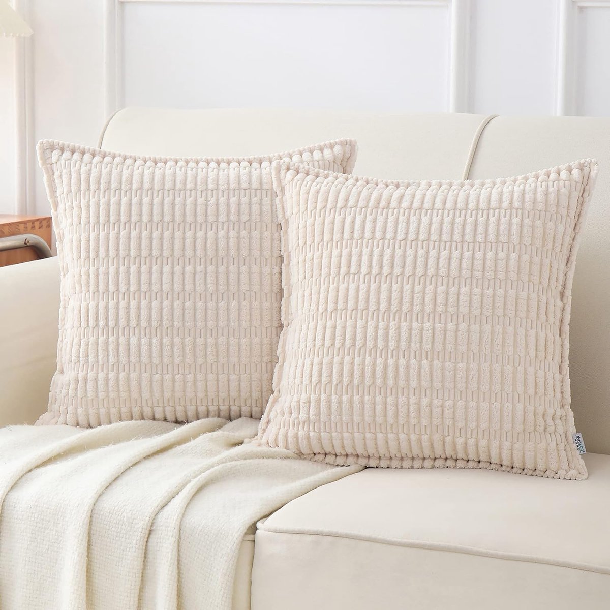 FDTERN Set van 2 kussenhoezen, boho, 40 x 40 cm, corduroy, modern en zacht, gekruist patroon, decoratief, voor bank, slaapkamer, neutraal grijs