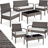 tectake® - Wicker zitgroep bank, stoelen en tafel loungeset tuinset - grijs - 403398
