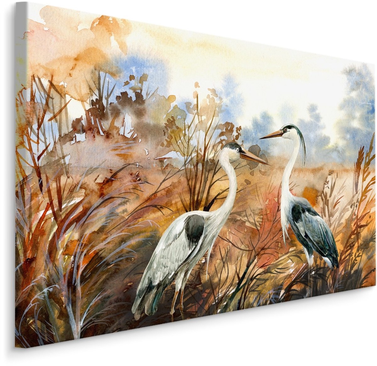 karo-art Schilderij - Kraanvogels in de herfst, canvas print, 4 maten, premium print Multikleur