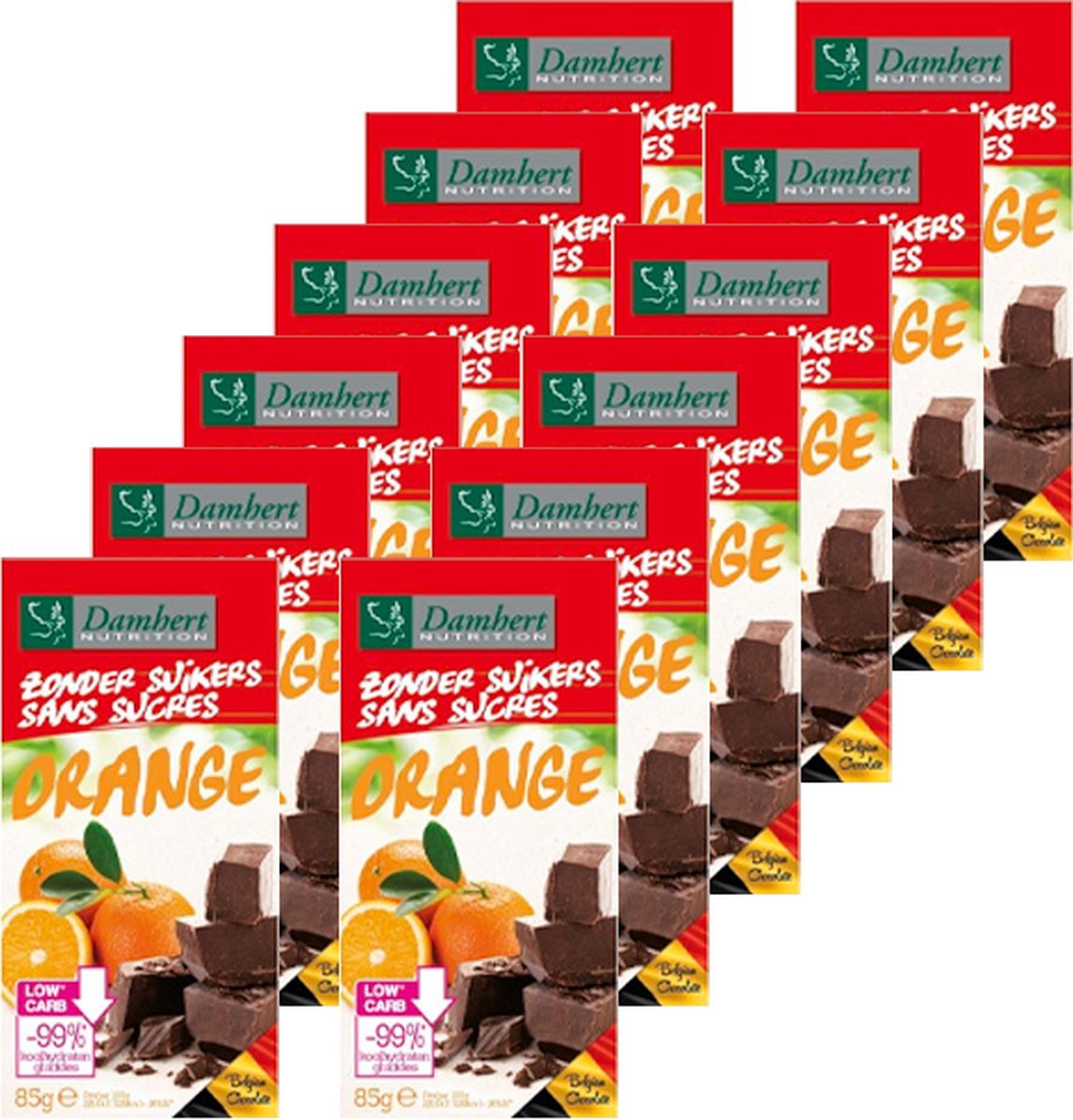 Goedkoopste Damhert | Zonder Suikers | Chocoladetablet | Puur met Sinaasappel | 12 stuks | 12 x 85 gram