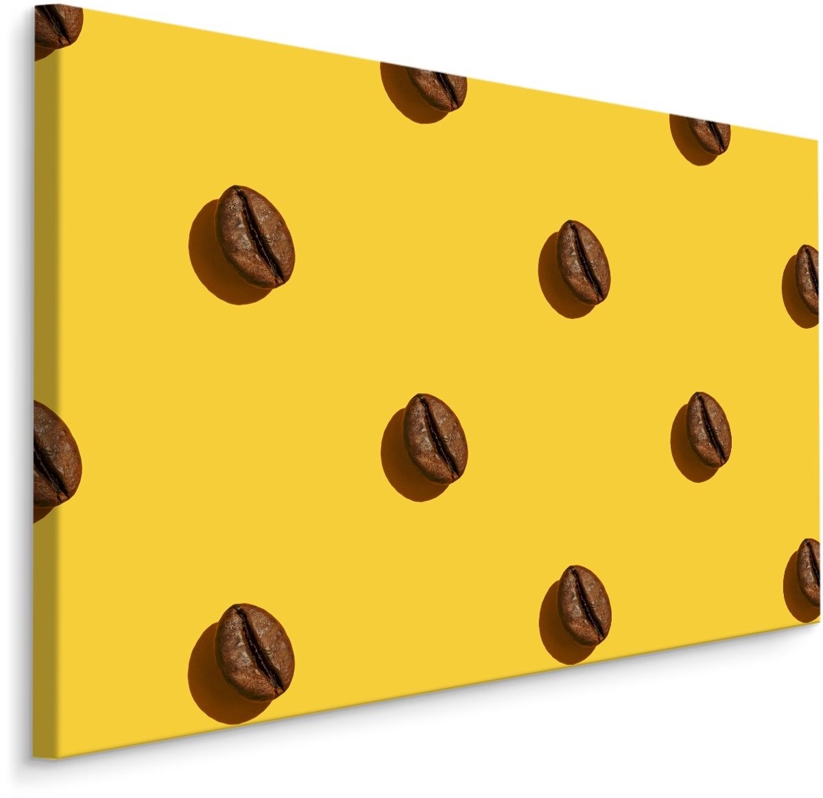 karo-art Schilderij - Koffiebonen op een Gele Achtergrond, Premium Print Multikleur