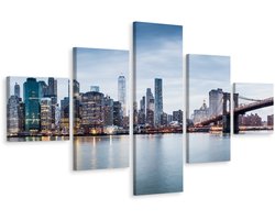 Schilderij - Panorama New York City Skyline, NYC, 5 luik, Premium print
