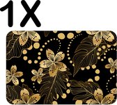 BWK Luxe Placemat - Gouden Chinese Bloemen op Zwarte Achtergrond - Set van 1 Placemats - 45x30 cm - 2 mm dik Vinyl - Anti Slip - Afneembaar