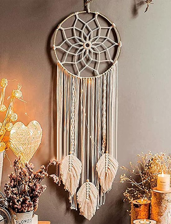 Macramé dromenvanger voor slaapkamers van volwassenen, grote boho- wanddecoratie met 3