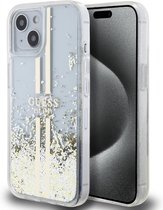 Guess Liquid Glitter Gold Stripe Back Case - Apple iPhone 15 Plus (6.7") - Transparant