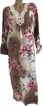 Kaftan/jurk lang gebloemd met borduursel XL roze/taupe