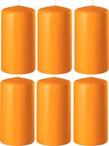 8x Oranje cilinderkaarsen/stompkaarsen 6 x 15 cm 58 branduren - Geurloze kaarsen oranje - Woondecoraties