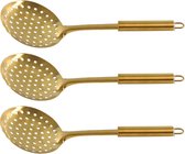 3x RVS schuimspatels/schuimspanen goud 32 cm - Koken - Keukengerei - Zeeflepel 3 stuks