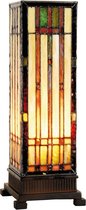 LumiLamp Tiffany Tafellamp 12*12*35 cm E14/max 1*40W Bruin, Beige Glas in lood Rechthoek Art Deco Tiffany Bureaulamp Tiffany Lampen