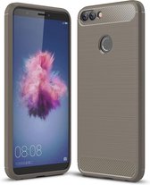 Voor Huawei P smart / Enjoy 7S Brushed Texture Koolstofvezel Schokbestendig TPU Beschermende achterkant van de behuizing (grijs)