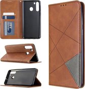 Voor Galaxy A21 Rhombus Texture Horizontal Flip Magnetische lederen tas met houder & kaartsleuven & portemonnee (bruin)