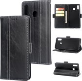 Voor Galaxy M20 Retro Texture Contrast Kleur Splicing Horizontaal Flip TPU + PU lederen tas met kaartsleuven & houder & portemonnee (zwart)