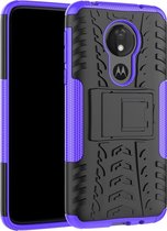 Tire Texture TPU + PC schokbestendige hoes voor Motorola Moto G7 Power, met houder (paars)