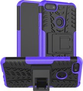 Voor Motorola E6 Play Tire Texture Shockproof TPU + PC beschermhoes met houder (paars)