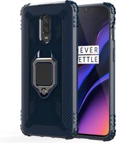 Voor OnePlus 7 / 6T koolstofvezel beschermhoes met 360 graden roterende ringhouder (blauw)