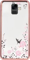 ADEL Siliconen Back Cover Softcase Hoesje Geschikt voor Samsung Galaxy A6 (2018) - Bling Glimmend Vlinder Bloemen Roze
