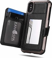 Wallet met spiegel Case geschikt voor Apple iPhone X / Xs - Zwart met Privacy Glas