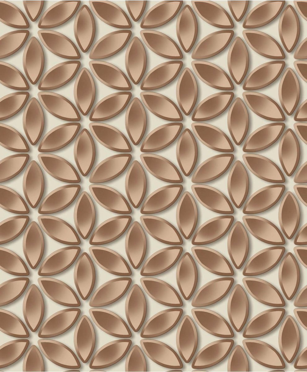 Hexagone dessin beige/koper modern (vliesbehang, bruin)