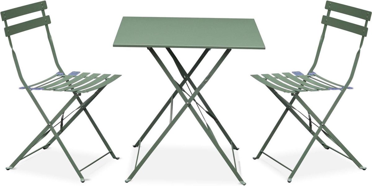 Bol.com sweeek - Bistrotuinset vierkante metalen tafel met twee stoelen inklapbaar - emilia aanbieding