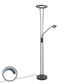 QAZQA divine - Moderne LED Dimbare Vloerlamp | Staande Lamp  met Dimmer met leeslamp - 1 lichts - H 1800 mm - Zwart -  Woonkamer | Slaapkamer