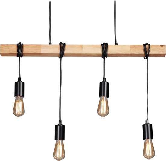 brandwond Bijdragen Pijlpunt relaxdays hanglamp hout - vintage plafondlamp - 4-lichts - lamp eettafel - houten  balk | bol.com