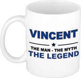 Naam cadeau Vincent - The man, The myth the legend koffie mok / beker 300 ml - naam/namen mokken - Cadeau voor o.a verjaardag/ vaderdag/ pensioen/ geslaagd/ bedankt
