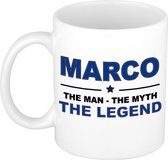 Naam cadeau Marco - The man, The myth the legend koffie mok / beker 300 ml - naam/namen mokken - Cadeau voor o.a  verjaardag/ vaderdag/ pensioen/ geslaagd/ bedankt