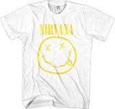Nirvana - Yellow Happy Face Heren T-shirt - S - Wit