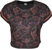 Urban Classics Dames Tshirt -M- Short Extended Shoulder Stripes Zwart/Rood