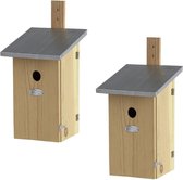 2x Houten vogelhuisjes/nesthuisjes 39 cm met kijkluik - Vurenhouten spiegel vogelhuisjes tuindecoraties - Vogelnestje voor kleine tuinvogeltjes