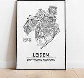 Leiden city poster, A3 (30x40 cm) met lijst, plattegrond poster, woonplaatsposter, woonposter