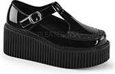 Creeper-214 with T-strap and buckle patent black - (EU 40 = US 10) - Demonia