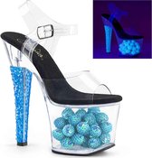 Pleaser Sandaal met enkelband, Paaldans schoenen -36 Shoes- RADIANT-708NSB Paaldans schoenen Blauw/Transparant