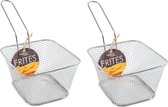 2x stuks zilver patat/snack serveermandjes/frietmandjes 14 cm - Tafeldecoratie - Patat/snack serveren in een mandje