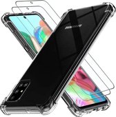Hoesje Geschikt voor: Samsung Galaxy A91 - Anti Shock Hybrid Case & 2X Tempered Glas Combi - Transparant