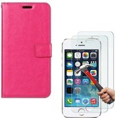 iPhone 5 / 5C / 5S / SE Portemonnee hoesje roze met 2 stuks Glas Screen protector