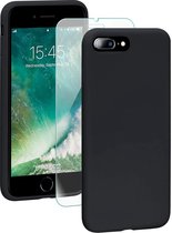 iPhone 7 Plus / 8 Plus Hoesje - Soft TPU Siliconen Case & 2X Tempered Glas Combi - Zwart