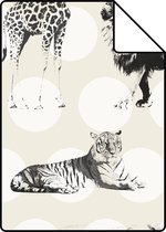 Proefstaal ESTAhome behangpapier dieren met stippen glanzend wit en zwart - 128712 - 26,5 x 21 cm