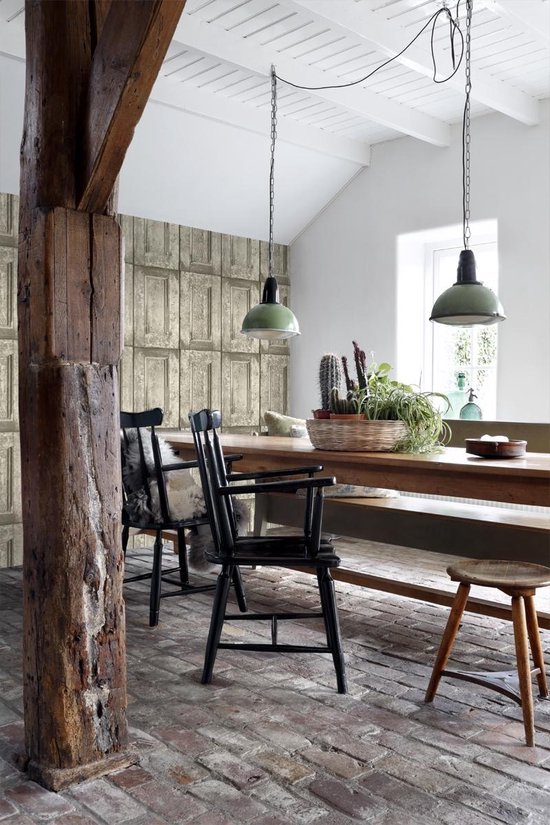 Proefstaal ESTAhome behang paneeldeuren lichtbruin - 138206 - 26,5 x 21 cm