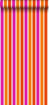 ESTAhome behangpapier strepen oranje en roze - 116515 - 53 cm x 10,05 m