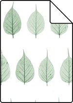 Proefstaal ESTAhome behangpapier skeletbladeren tropisch junglegroen en mat wit - 128847 - 26,5 x 21 cm