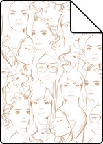 Proefstaal ESTAhome behangpapier gezichten meisjes glanzend koper bruin - 138868 - 26,5 x 21 cm