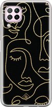 Huawei P40 Lite hoesje siliconen - Abstract faces | Huawei P40 Lite case | zwart | TPU backcover transparant