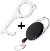 Fako Bijoux® - No Touch Key + Sleutelhanger - Contactloze Deuropener - Antibacteriële Sleutelhanger - Hygiëne Sleutel - Rond - Zilver