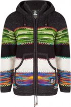 Gebreid Wollen Dames Vest van Schapenwol met Polyester Fleece voering en vaste capuchon met binnenkraag - SHAKALOHA - W Paisly AntraMulti XL